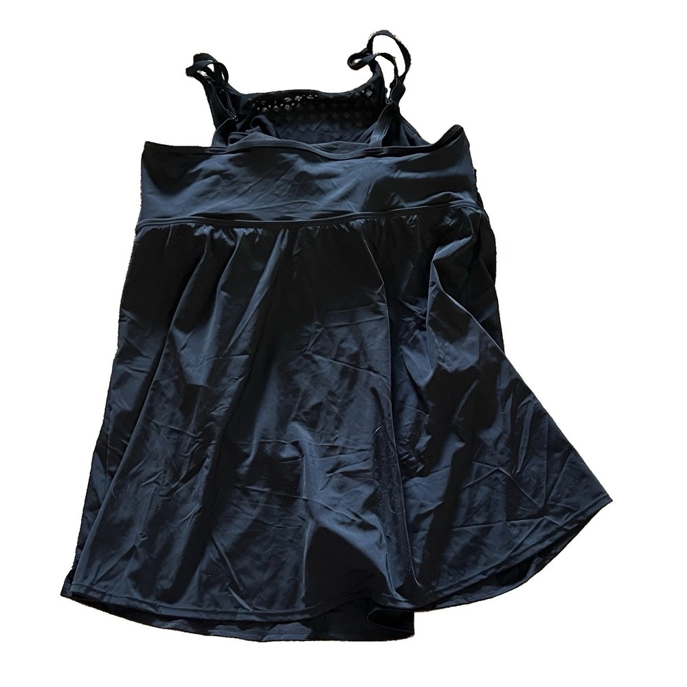 NWT Swimsuits For All Black Swimdress Size 26 Laser Cut Mesh Padded One Piece - Picture 2 of 6